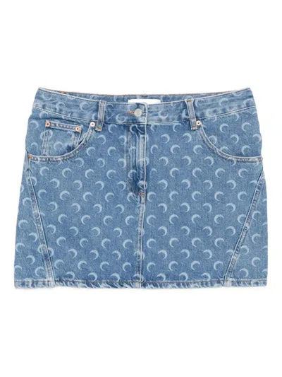 Marine Serre "moon" Laser Blue Wash Denim Mini Skirt Clothing