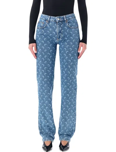 MARINE SERRE MARINE SERRE MOON LASER BLUE WASH STRAIGHT DENIM JEANS