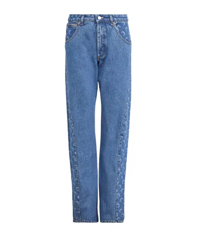 Marine Serre Moon Laser Curved Jeans In Blue