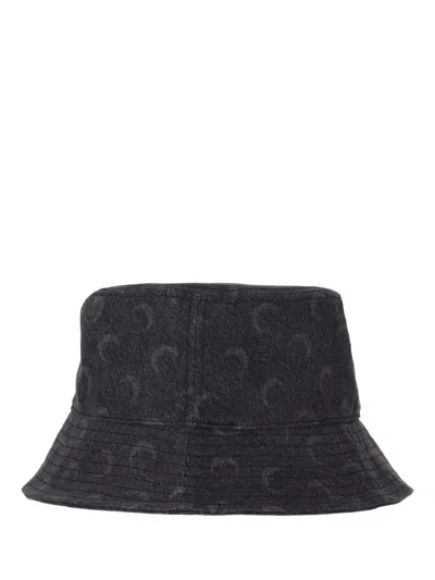Marine Serre Moon Laser Denim Bucket Hat In Black