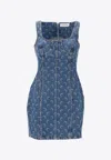 Marine Serre Moon Laser Denim Bustier Mini Dress In Blue