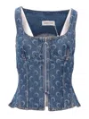 Marine Serre Crescent-moon-print Denim Top In Blue