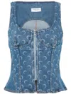 Marine Serre Crescent-moon-print Denim Top In Blue