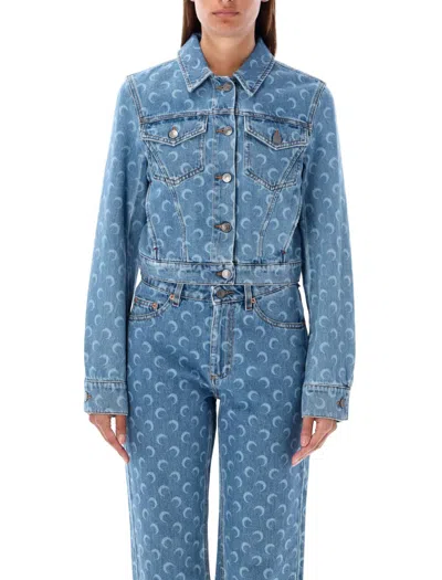 Marine Serre Moon-blue Laser-etched Water-resistant Short-sleeved Denim Jacket