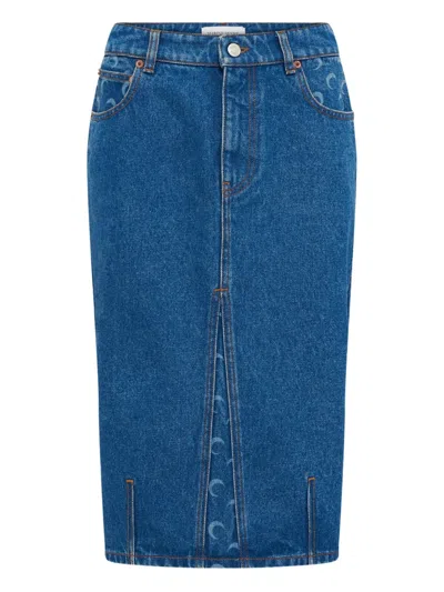 Marine Serre Moon Laser Denim Midi Skirt In Blue