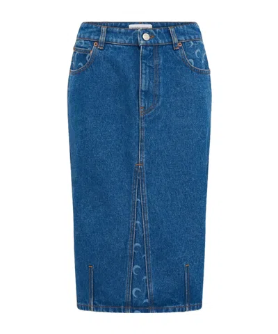 Marine Serre Moon Laser Denim Midi Skirt In Blue