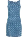 Marine Serre Deadstock Denim Moon-print Mini Dress In Blue