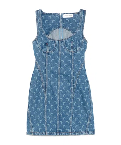 MARINE SERRE MARINE SERRE MOON LASER DENIM BUSTIER DRESS