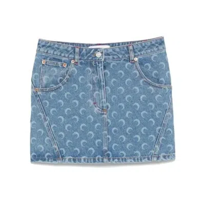Marine Serre Moon Laser Denim Mini Skirt In Blue