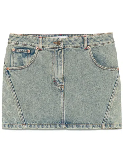 Marine Serre Moon Laser Denim Mini Skirt In Blue