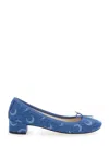 Marine Serre 'camille X Repetto' Light Blue Ballerinas With All-over Logo Motif And Wide Heel In Light Blue