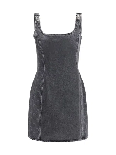Marine Serre Moon Laser Denim Sleeveless Mini Dress In Gray