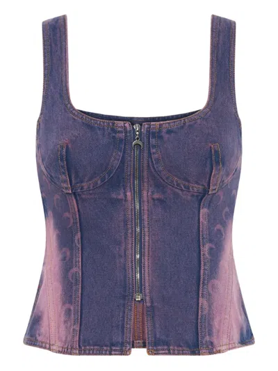Marine Serre Moon Laser Denim Top In Brown