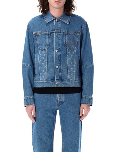 Marine Serre Moon Embroidered Denim Jacket With Chest Pocket In Blue