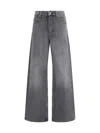 Marine Serre Moon Laser Grey Wash Denim High-waist Flare Jeans In Gray