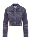 Marine Serre Moon Denim Cropped Jacket In Purple