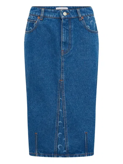 Marine Serre Moon Laser Midi Denim Skirt In Blue