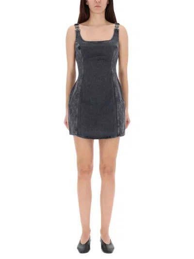 Marine Serre Marine Greenhouses Short Denim Dress With Crescent Details In Gray