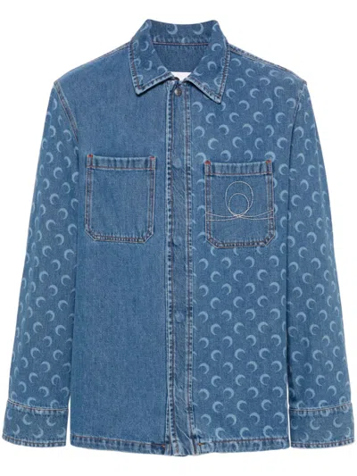 Marine Serre Laser-cut Denim Shirt In Blue