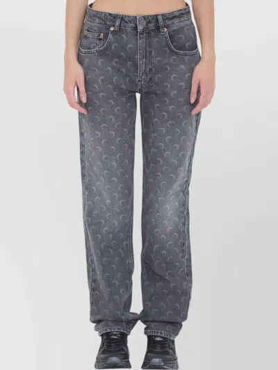 Marine Serre Moon Laser Grey Wash Denim Straight Jeans In Gray