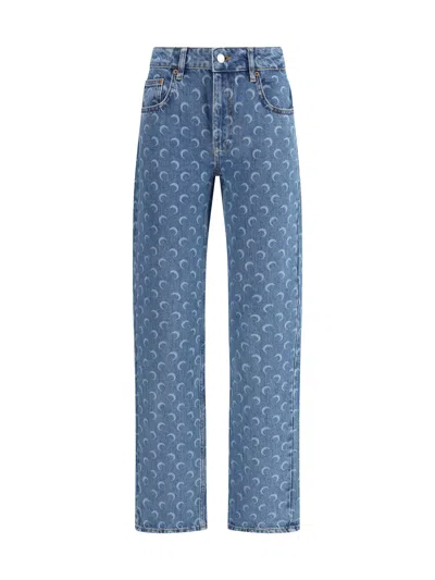 Marine Serre Moon Laser Straight Denim Jeans In Blue