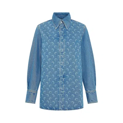 Pre-owned Marine Serre Moon Laser Wash Denim Long-sleeve Shirt 'blue' | Women's Size 36