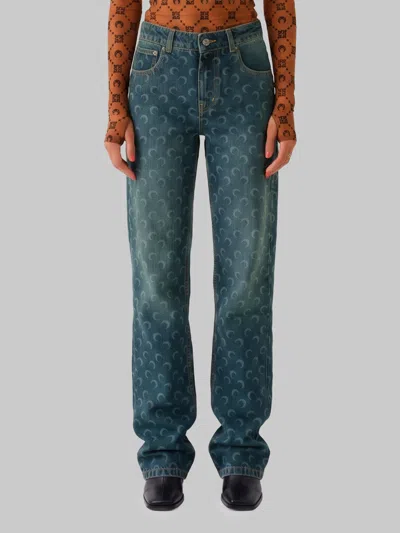 Marine Serre Moon Laser Dark Blue Wash Denim Straight Jeans