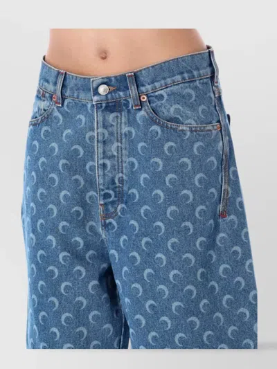 Marine Serre Moon Lasered Denim Bermuda Shorts In Blue