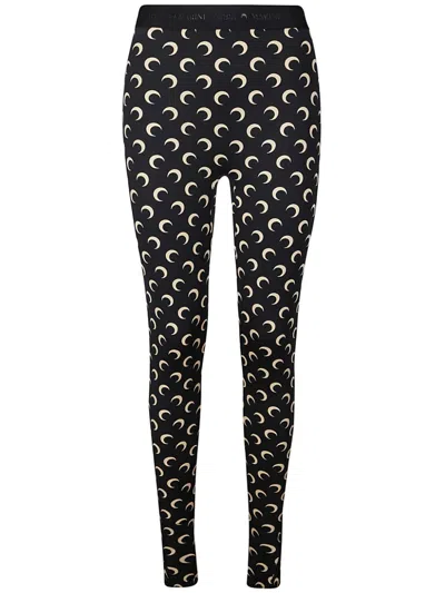 Marine Serre Moon Printed Stirrup Leggings In Black And Beige In Nero/beige