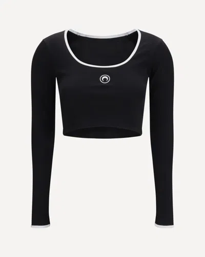 Marine Serre Moon Logo Bicolor Jersey Roundneck T-shirt In Black