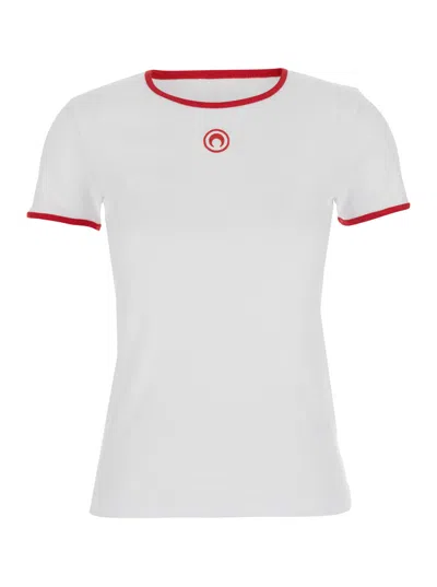 Marine Serre White T-shirt Moon Logo Bicolor Jersey Ss T-shirt With Moon Logo In Cotton For Men