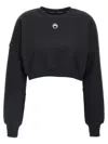 Marine Serre Logo Embroidery Cropped Sweatshirt - Women's - Regenerative Cotton/organic Cotton/recycled Cotton In Black