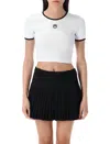 Marine Serre White Cropped Crewneck T-shirt With Logo Embroidery On The Front In Cotton Woman In White