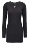 Marine Serre Fitted Black Mini Dress With Long Sleeves And Round Neckline In Black