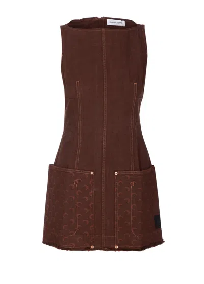 Marine Serre Moon Logo Dress In Brown