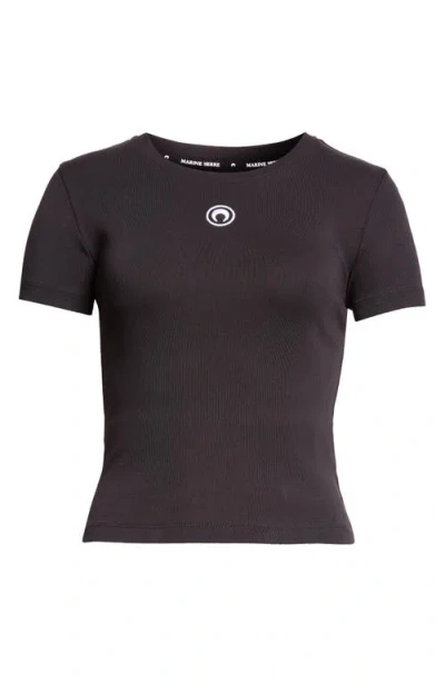 Marine Serre Logo Cotton Jersey Top In Black