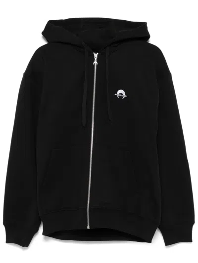 Marine Serre Relaxed Fit Black Zip-up Hoodie With Drawstring Hood