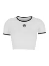Marine Serre White Cropped Crewneck T-shirt With Logo Embroidery On The Front In Cotton Woman In White