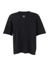 Marine Serre Black Crewneck T-shirt With Logo Embroidery On The Front And Logo Patch On The Rear In Black