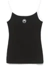 Marine Serre Black Top With Crescent Moon Logo Embroidered On The Front And Logo Patch On The Back In Black