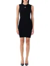 Marine Serre Fitted Black Mini Dress With Circular Emblem In Black