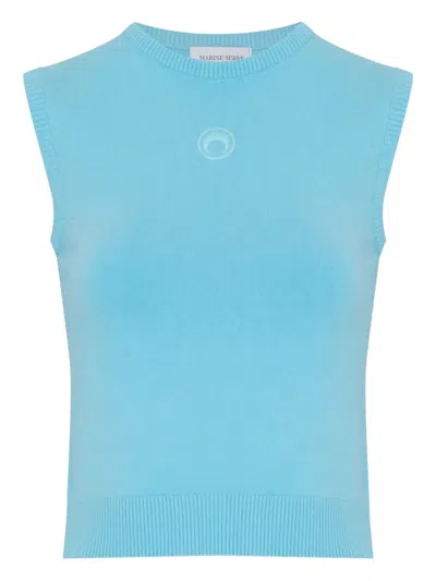 Marine Serre Moon-logo Knit Vest In Blue
