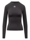 Marine Serre Moon Logo Strass Jersey Ls Highneck Top In Black