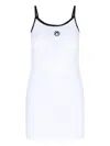 Marine Serre Trimmed Knee Length Dress With Spaghetti Straps In White