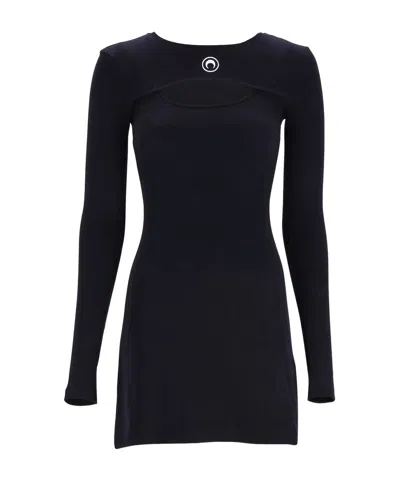 MARINE SERRE MARINE SERRE LOGO PATCH CUT-OUT RIBBED MINI DRESS