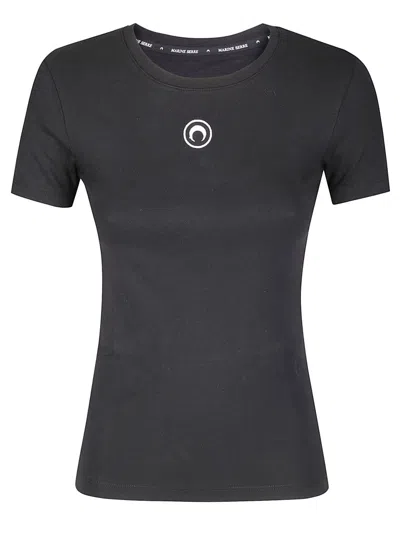 Marine Serre Moon Logo Ribbed Jersey Baby Fit T-shirt In Black