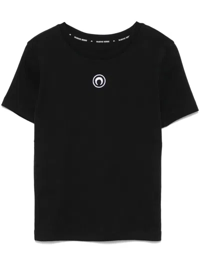 Marine Serre Moon Logo Ribbed Jersey Baby Tee In Black