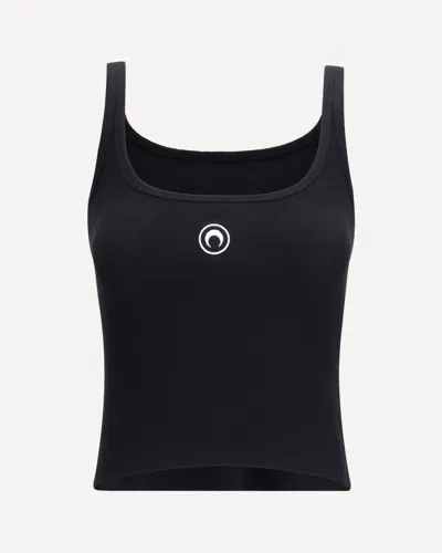 Marine Serre Moon Logo Ribbed Jersey Cropped Tank Top In Black