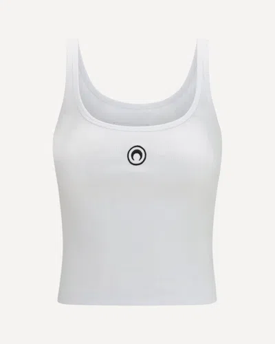 Marine Serre Moon Logo Ribbed Jersey Cropped Tank Top In White