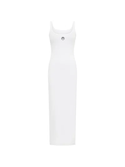 Marine Serre Moon Logo Ribbed Jersey Dress In White